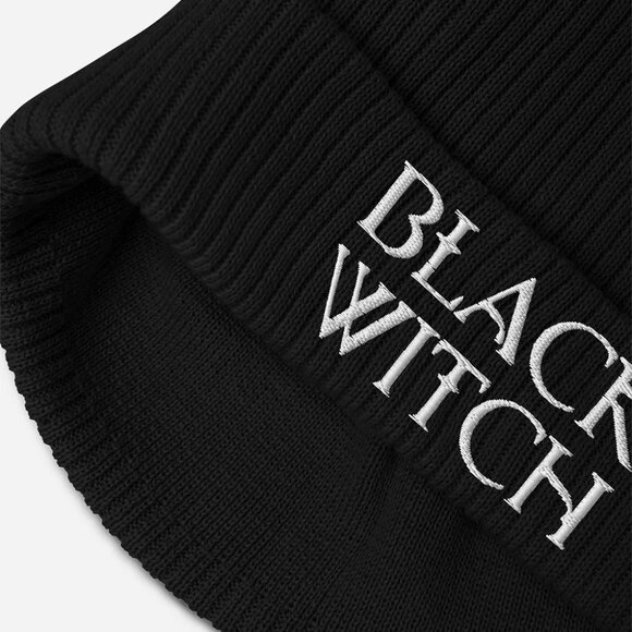 Black Witch Beanie Embroidered Knit Hat Goth Grunge Halloween - Picture 2 of 3